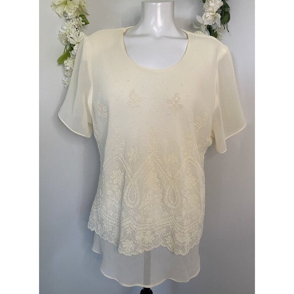 Vintage Top Choice Fashion Beaded Embellished Ivory Blouse Tag Sz XXL Fits L USA - Picture 13 of 16